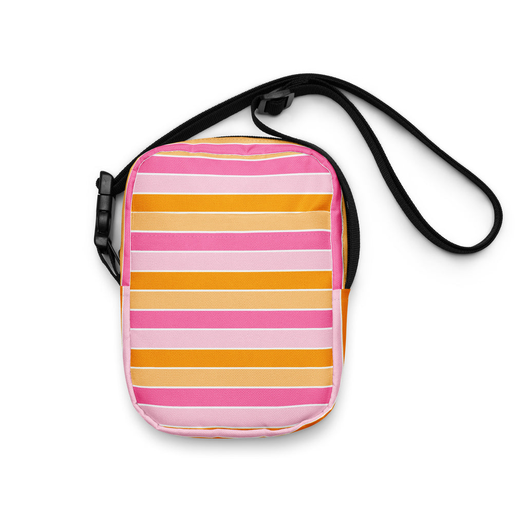 Girls Pink & Orange Striped Candy Corn Halloween Crossbody Bag – Water Resistant Mini Purse With Adjustable Strap & Pockets