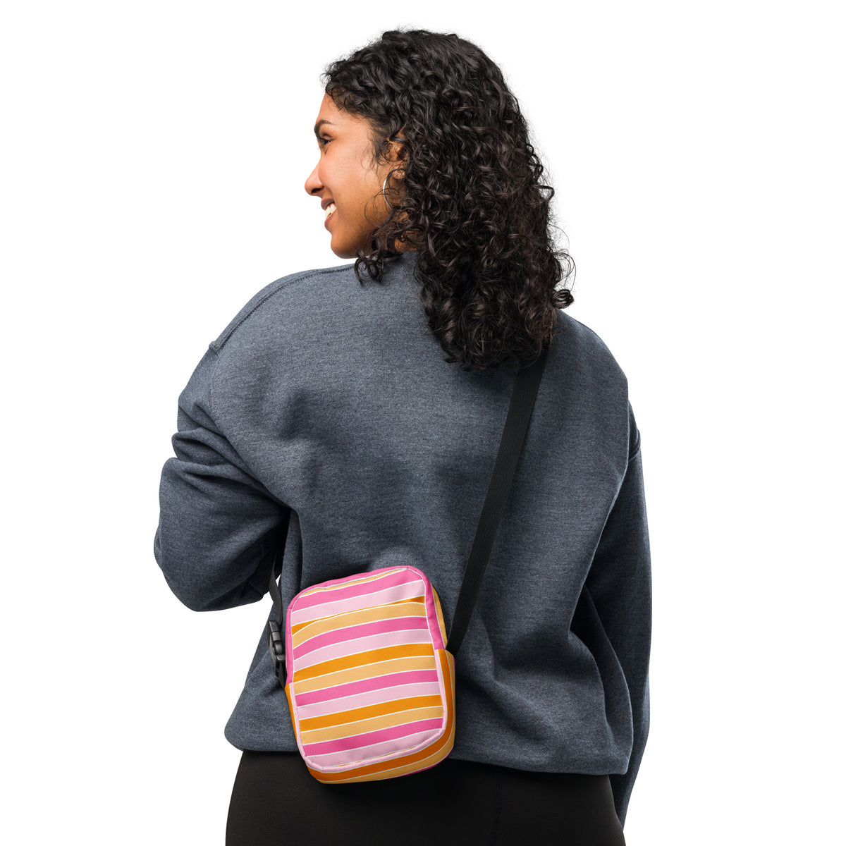 Pink & Orange Striped Candy Corn Halloween Crossbody Bag – Water Resistant Mini Purse With Adjustable Strap & Pockets