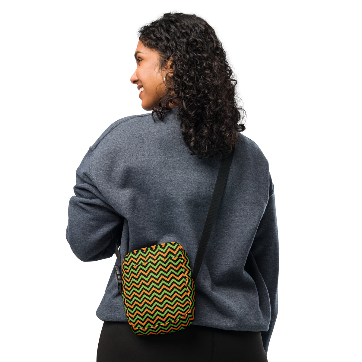Orange & Green Chevron Halloween Crossbody Bag – Water Resistant Mini Purse With Adjustable Strap & Pockets