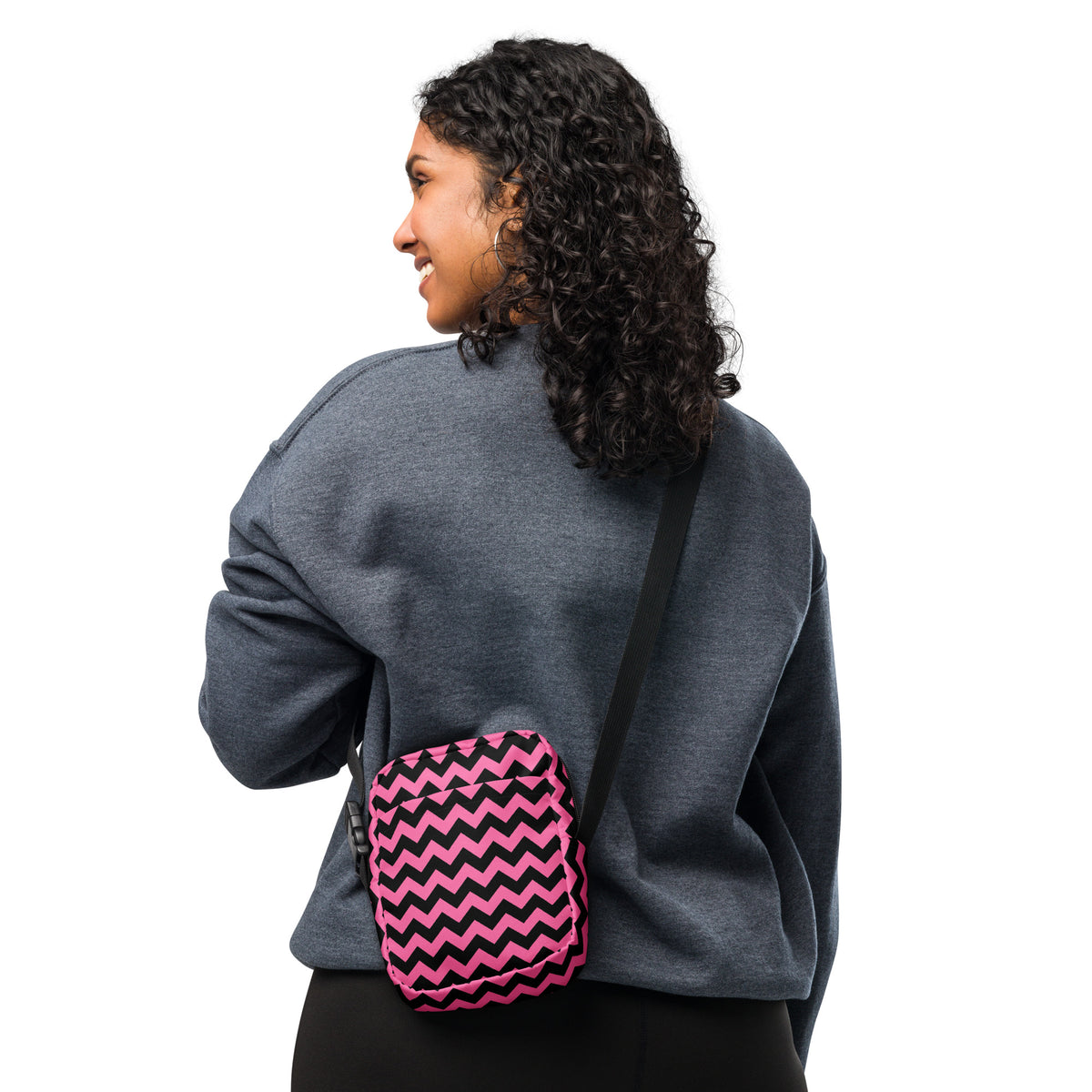 Pink Chevron Halloween Crossbody Bag – Water Resistant Mini Purse With Adjustable Strap & Pockets