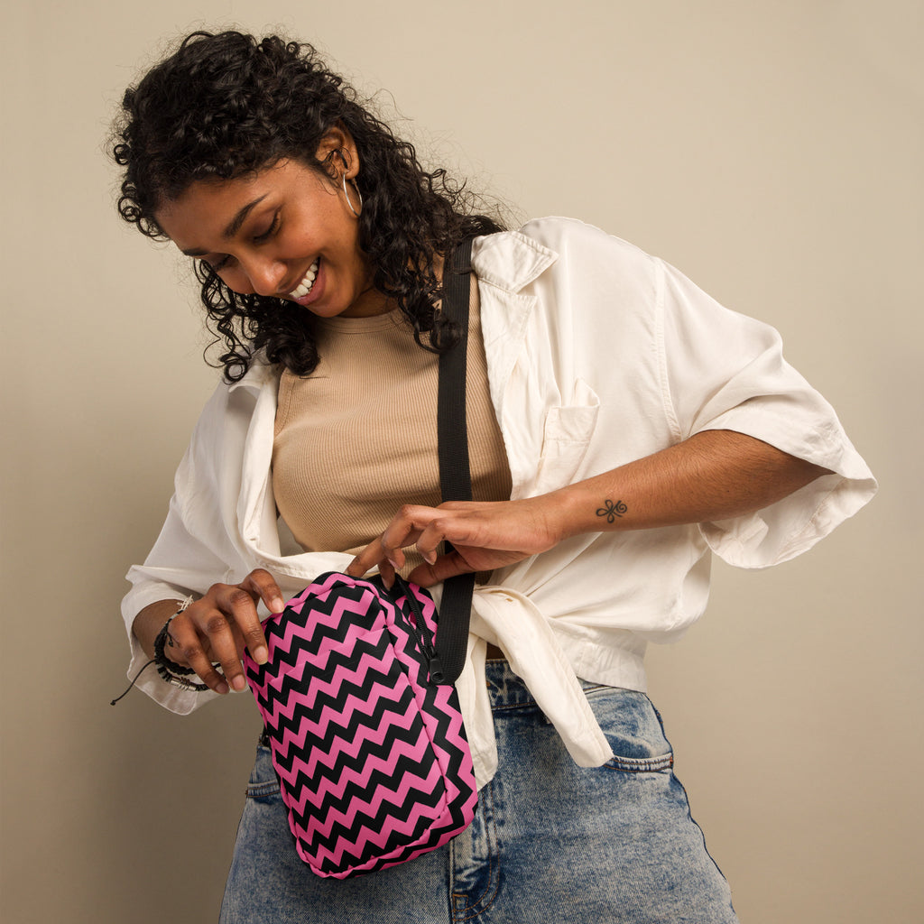Pink Chevron Halloween Crossbody Bag – Water Resistant Mini Purse With Adjustable Strap & Pockets
