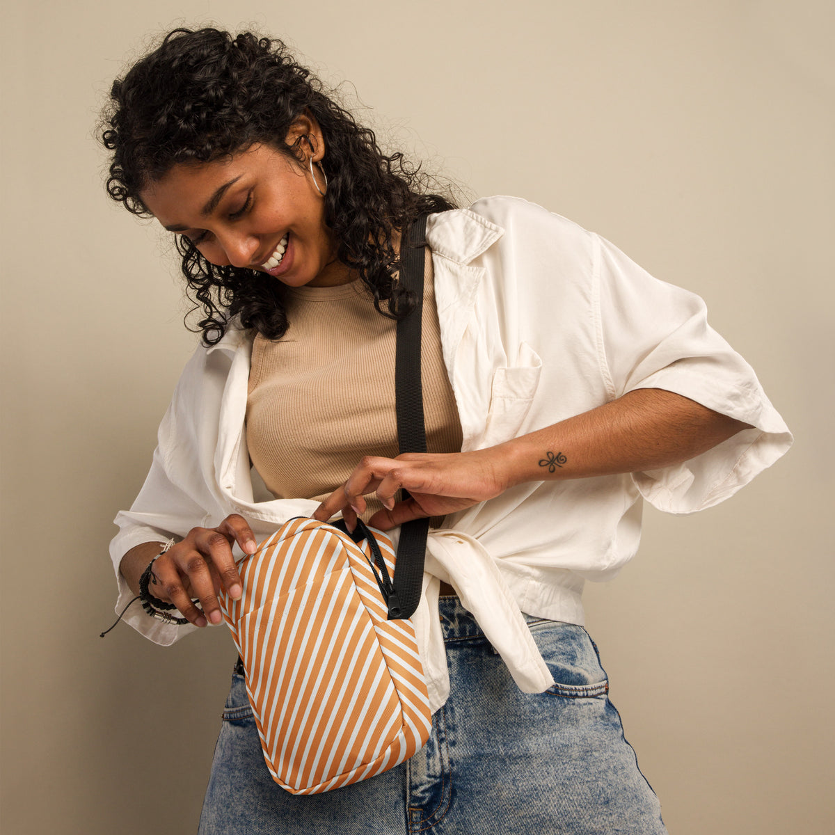 Orange & White Striped Halloween Crossbody Bag – Water Resistant Mini Purse With Adjustable Strap & Pockets