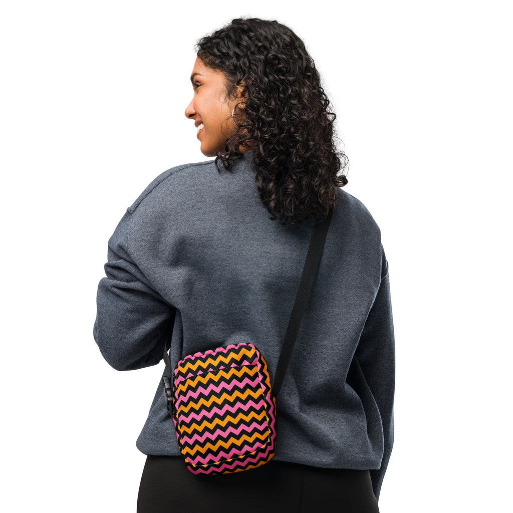 Pink & Orange Chevron Halloween Crossbody Bag – Water Resistant Mini Purse With Adjustable Strap & Pockets