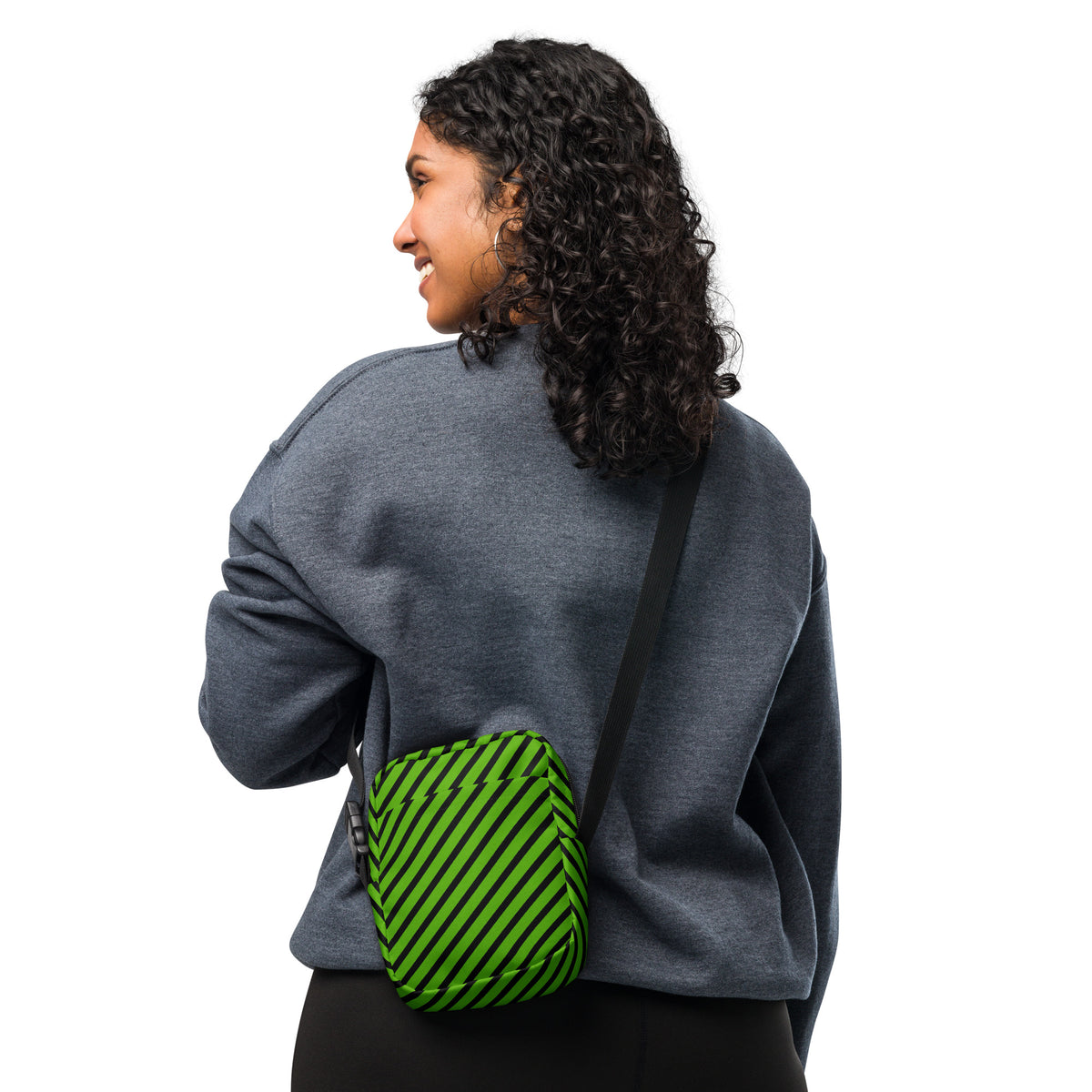 Green & Black Striped Halloween Crossbody Bag – Water Resistant Mini Purse With Adjustable Strap & Pockets