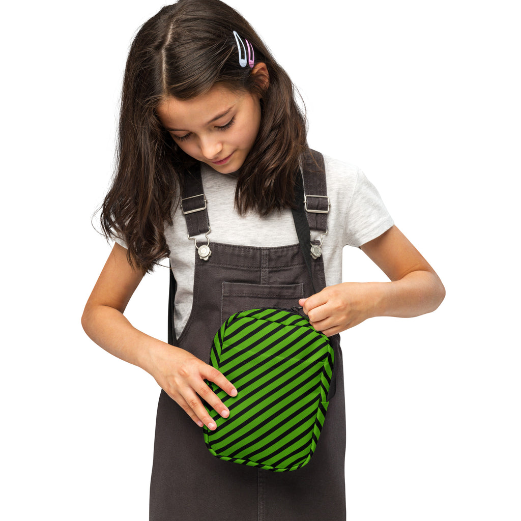 Girls Green & Black Striped Halloween Crossbody Bag – Water Resistant Mini Purse With Adjustable Strap & Pockets