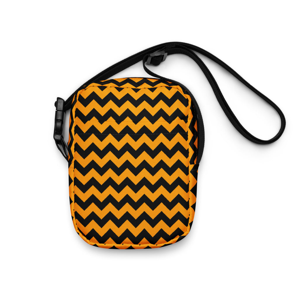 Orange Chevron Halloween Crossbody Bag – Water Resistant Mini Purse With Adjustable Strap & Pockets