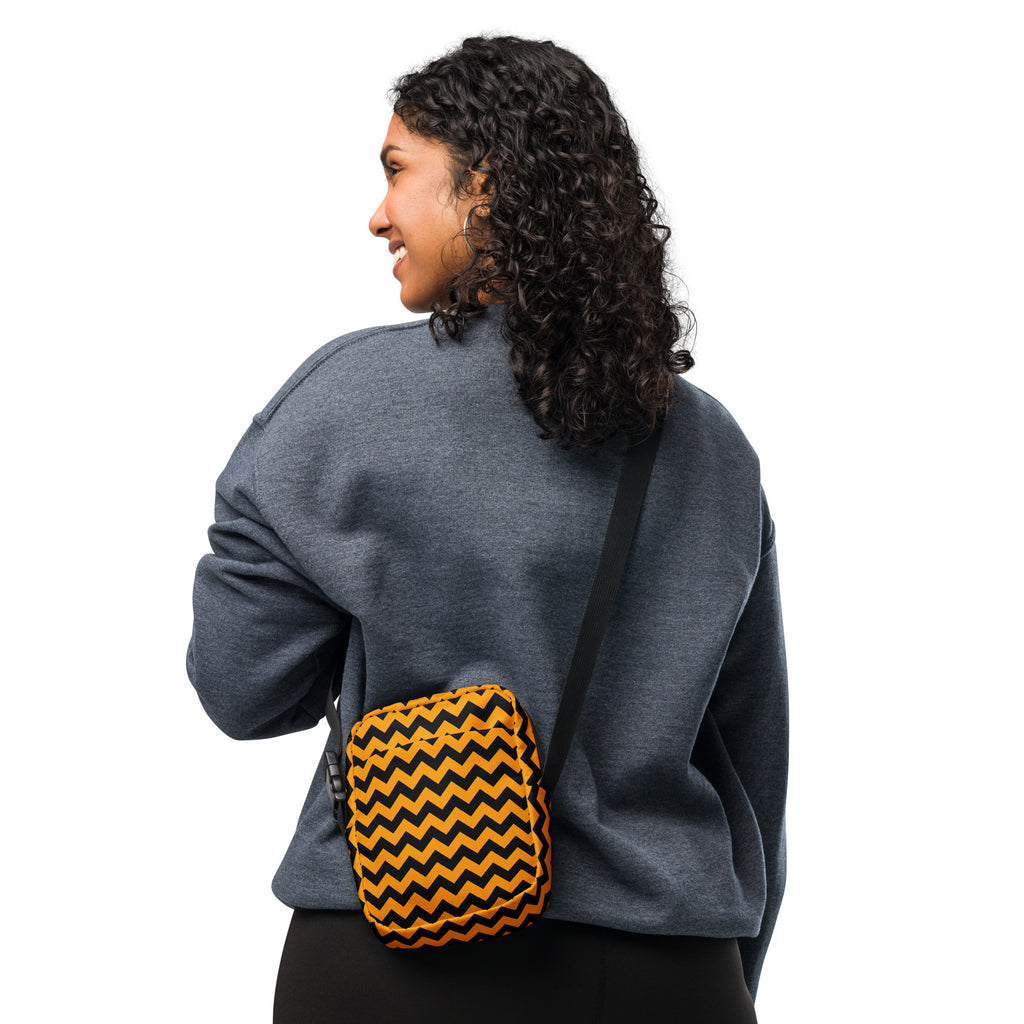 Orange Chevron Halloween Crossbody Bag – Water Resistant Mini Purse With Adjustable Strap & Pockets