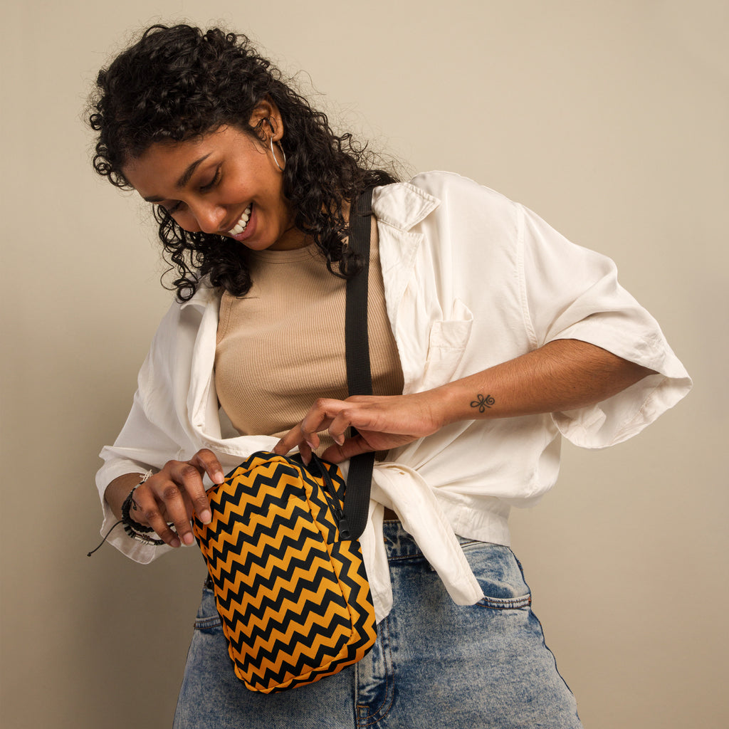 Orange Chevron Halloween Crossbody Bag – Water Resistant Mini Purse With Adjustable Strap & Pockets