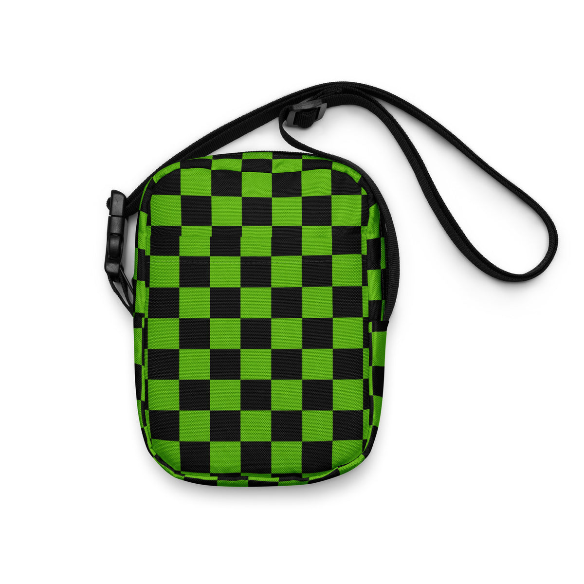 Green Checkered Halloween Crossbody Bag – Water Resistant Mini Purse With Adjustable Strap & Pockets