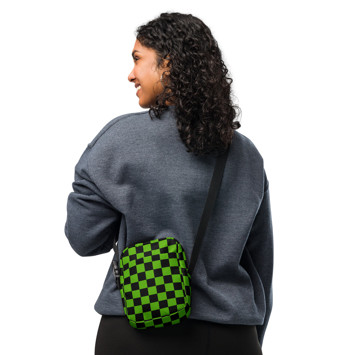 Green Checkered Halloween Crossbody Bag – Water Resistant Mini Purse With Adjustable Strap & Pockets