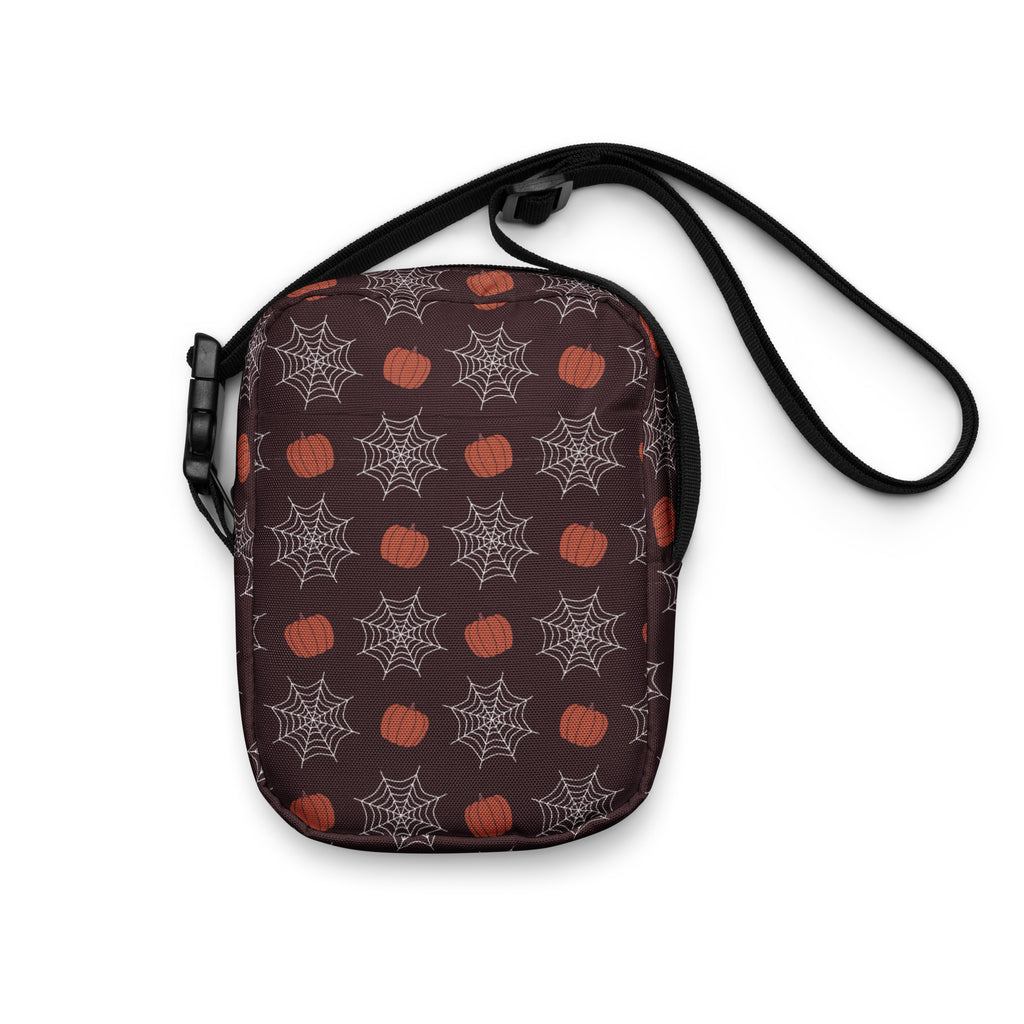 Pumpkin Spiderweb Halloween Crossbody Bag – Water Resistant Mini Purse With Adjustable Strap & Pockets