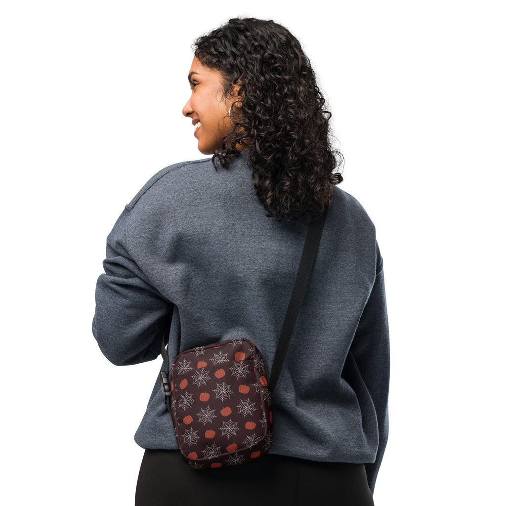Pumpkin Spiderweb Halloween Crossbody Bag – Water Resistant Mini Purse With Adjustable Strap & Pockets