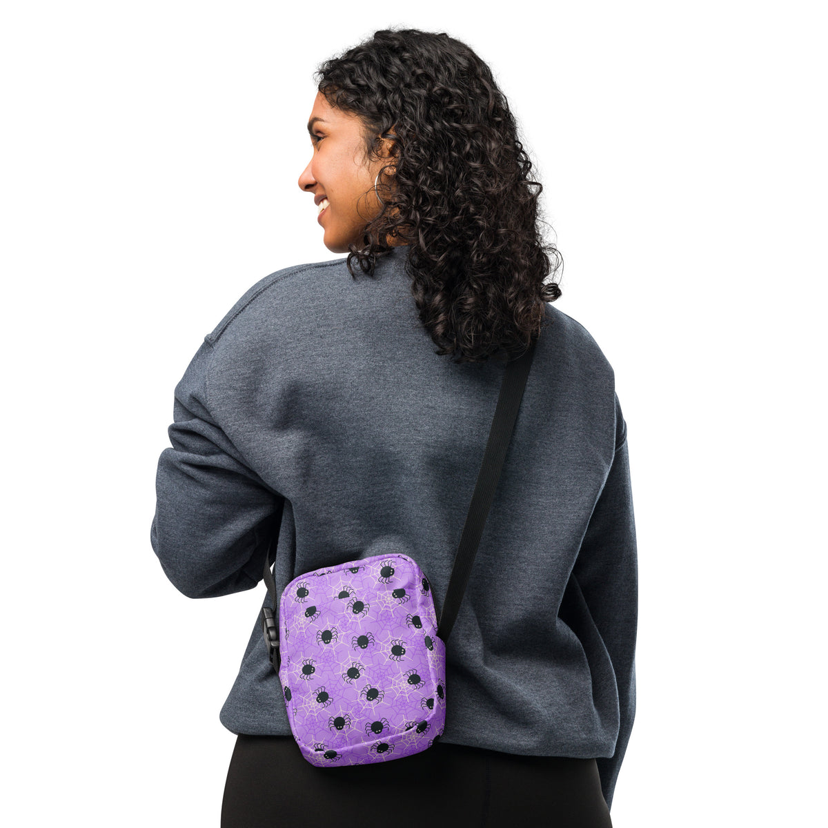 Purple Spider Web Halloween Crossbody Bag – Water Resistant Mini Purse With Adjustable Strap & Pockets