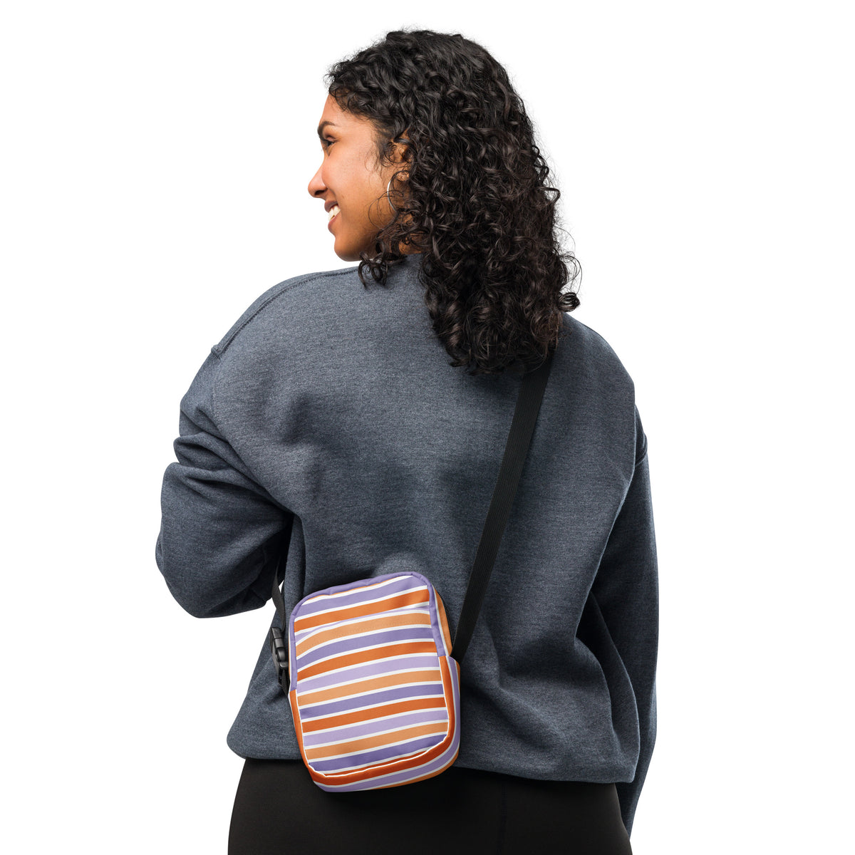 Purple Orange Striped Halloween Crossbody Bag – Water Resistant Mini Purse With Adjustable Strap & Pockets