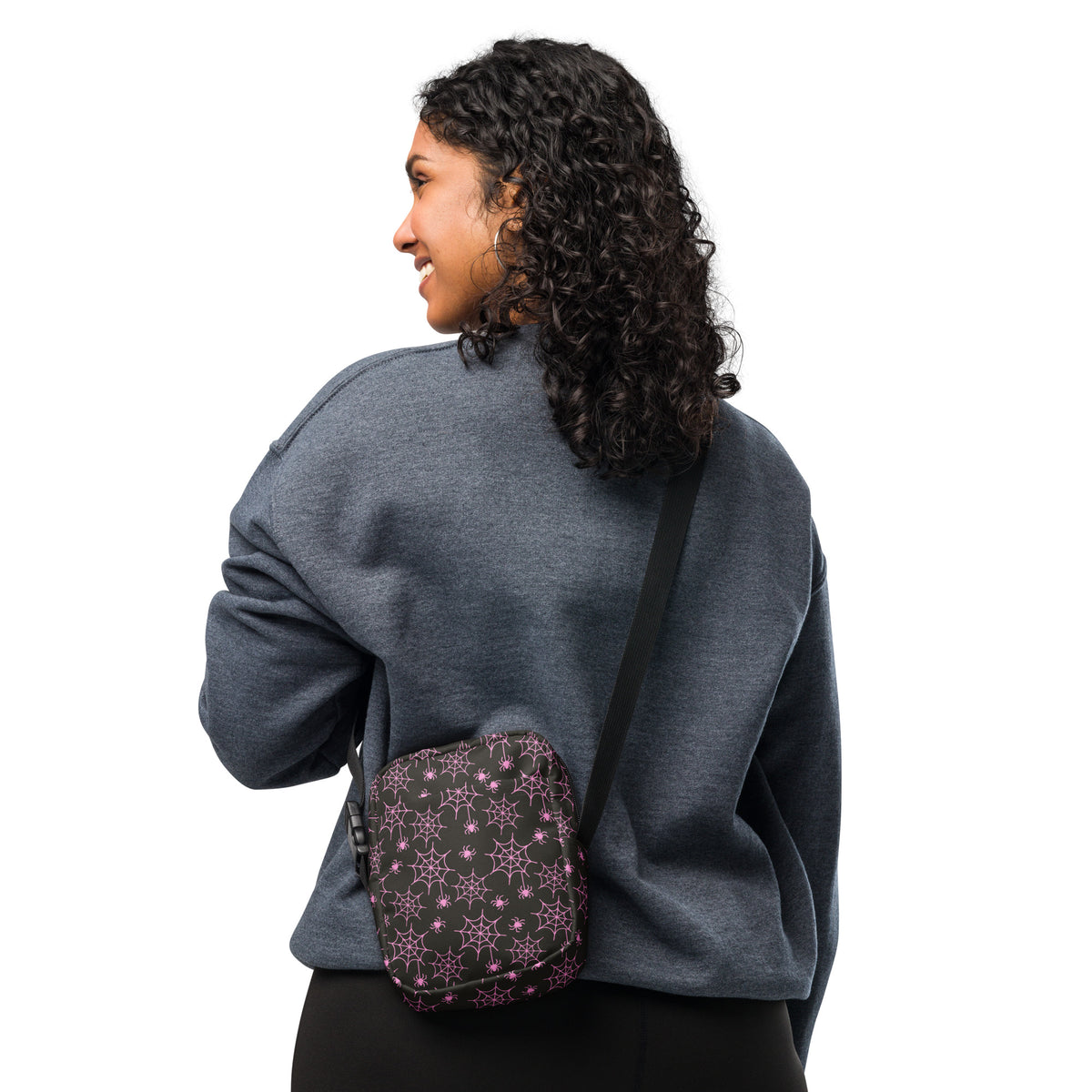Pink Spider Web Halloween Crossbody Bag – Water Resistant Mini Purse With Adjustable Strap & Pockets