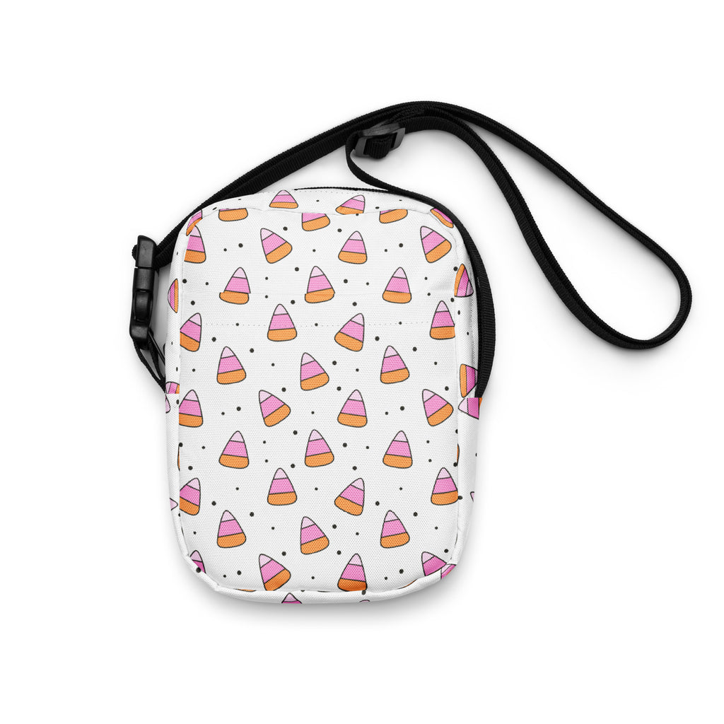 Pink Orange Candy Corn Halloween Crossbody Bag – Water Resistant Mini Purse With Adjustable Strap & Pockets