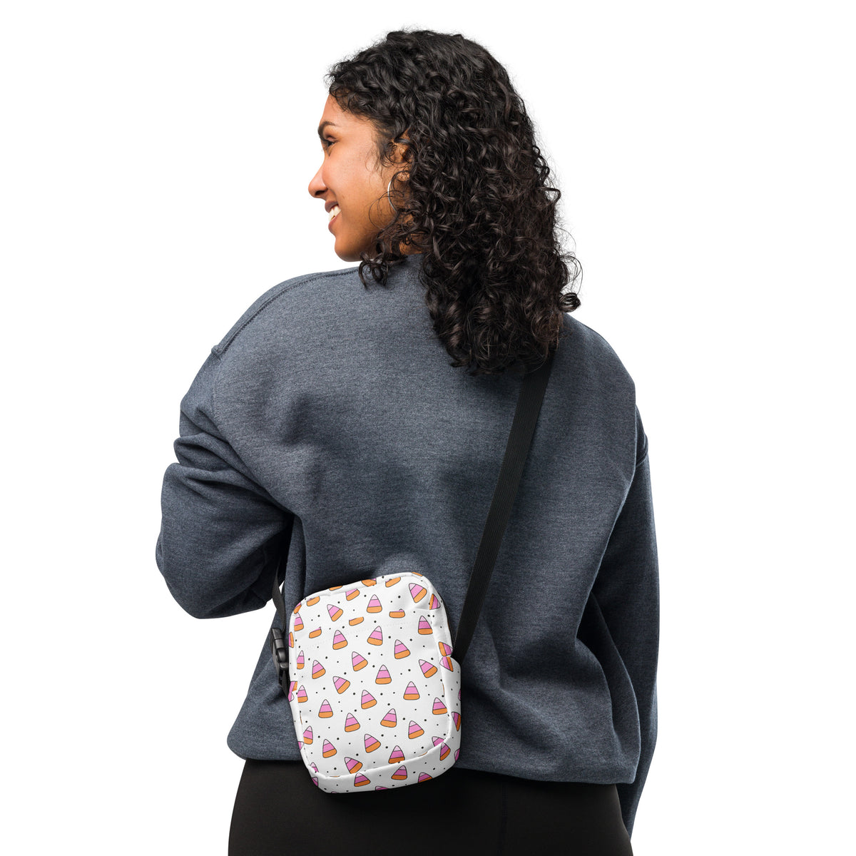 Pink Orange Candy Corn Halloween Crossbody Bag – Water Resistant Mini Purse With Adjustable Strap & Pockets