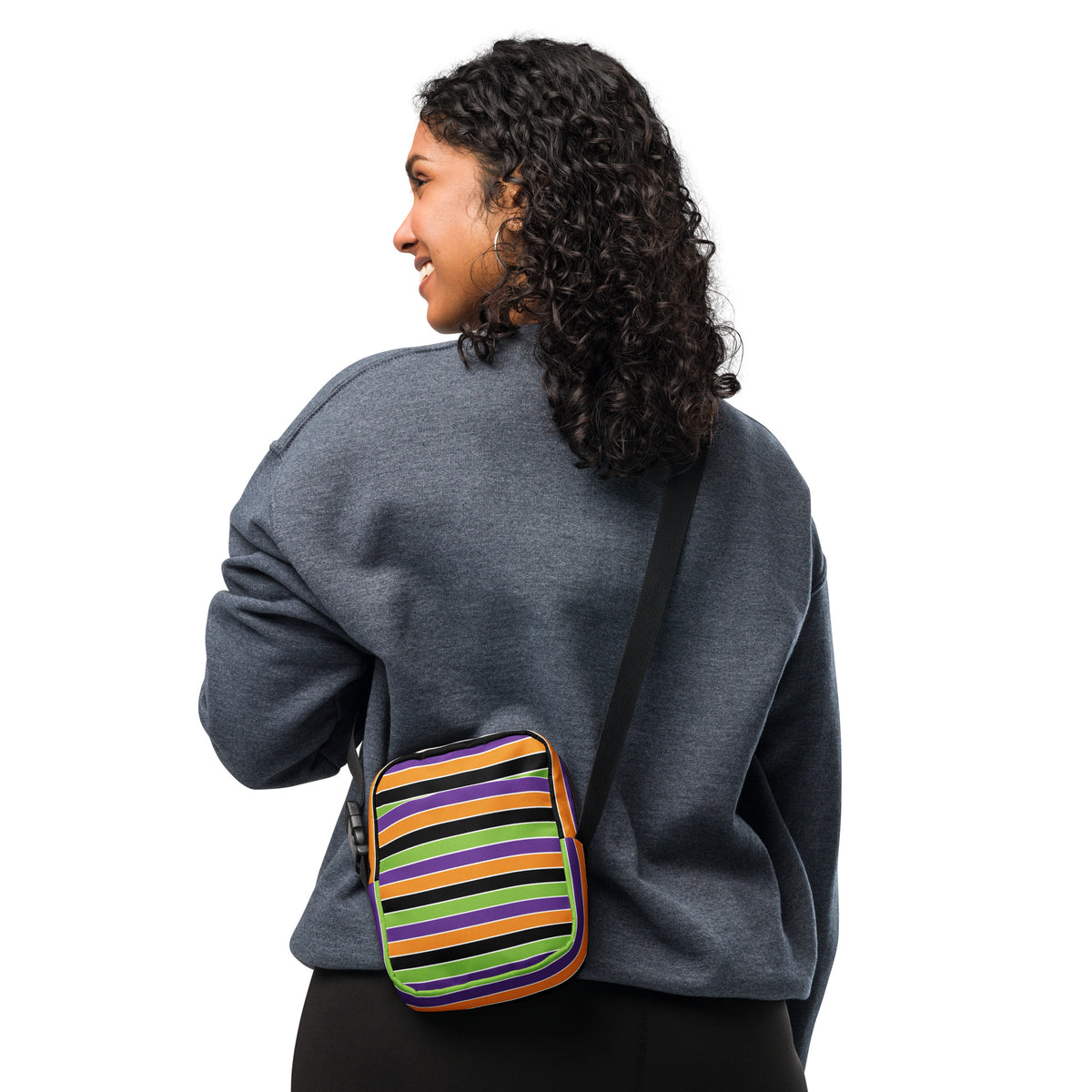 Halloween Striped Crossbody Bag – Water Resistant Mini Purse With Adjustable Strap & Pockets