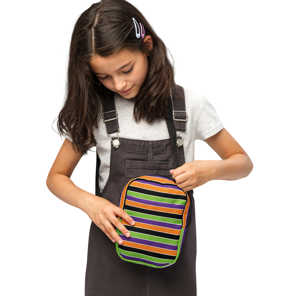 Girls Halloween Striped Crossbody Bag – Water Resistant Mini Purse With Adjustable Strap & Pockets