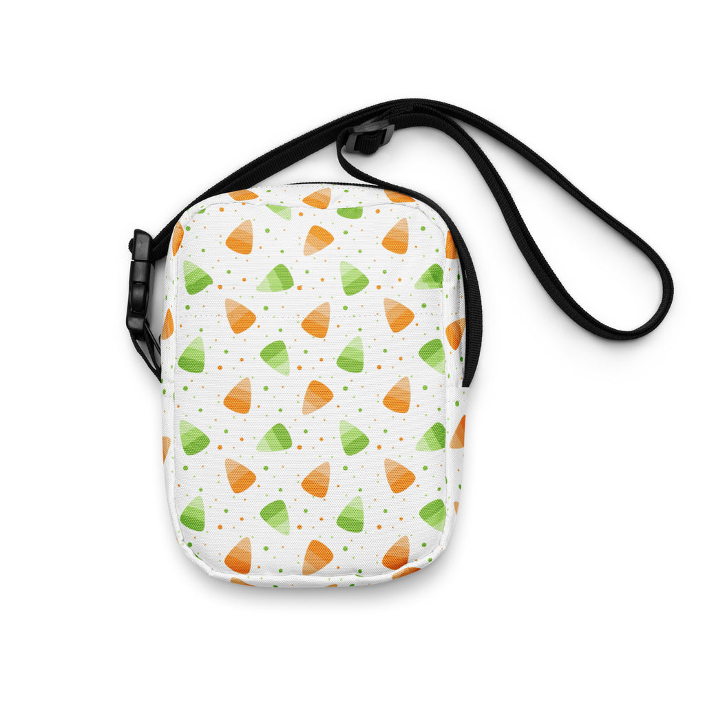 Orange & Green Candy Corn Halloween Crossbody Bag – Water Resistant Mini Purse With Adjustable Strap & Pockets