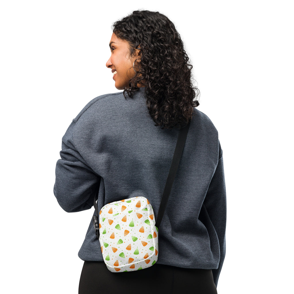 Orange & Green Candy Corn Halloween Crossbody Bag – Water Resistant Mini Purse With Adjustable Strap & Pockets
