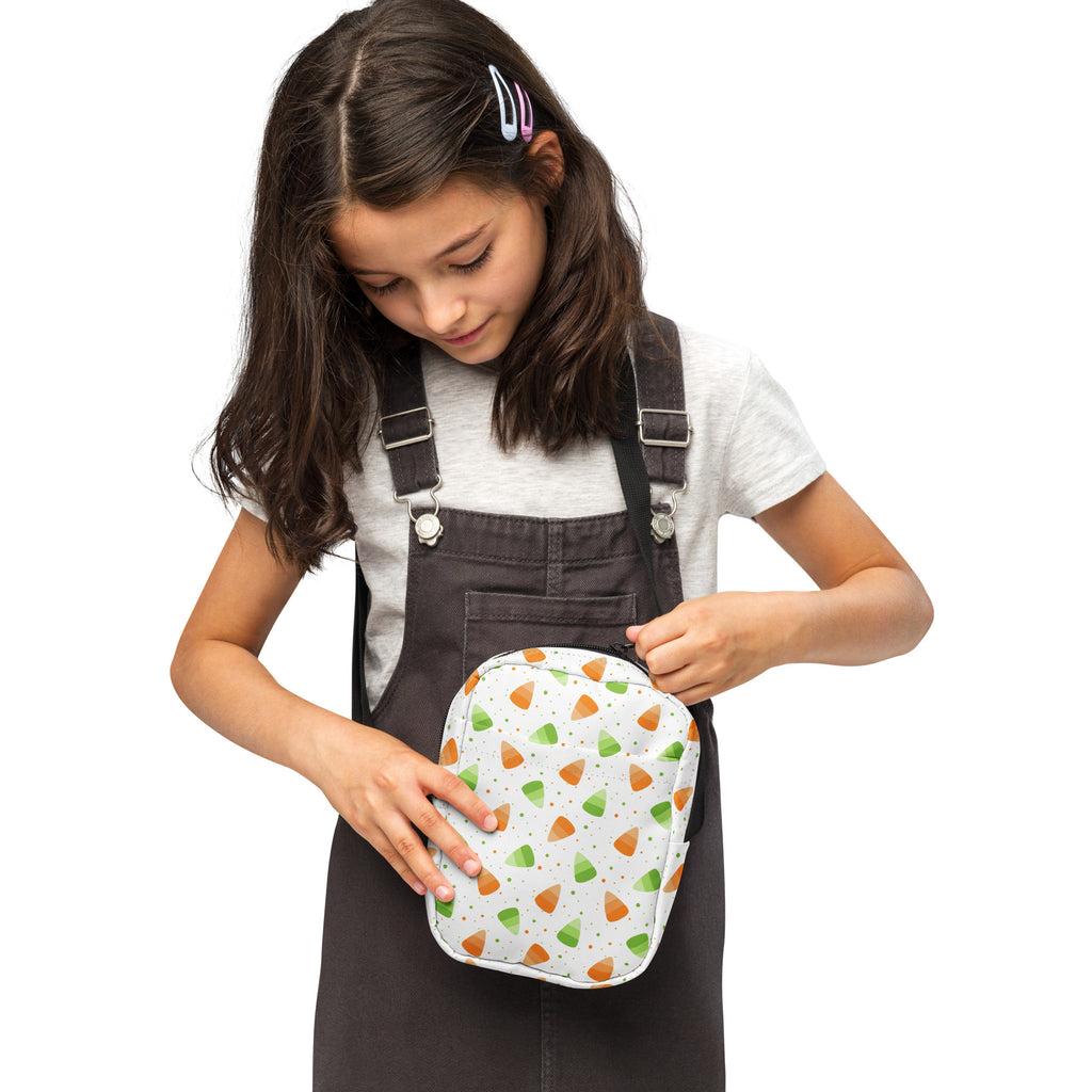 Girls Orange & Green Candy Corn Halloween Crossbody Bag – Water Resistant Mini Purse With Adjustable Strap & Pockets