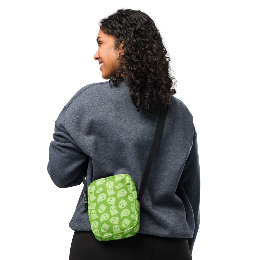 Green Ghosts Halloween Crossbody Bag – Water Resistant Mini Purse With Adjustable Strap & Pockets
