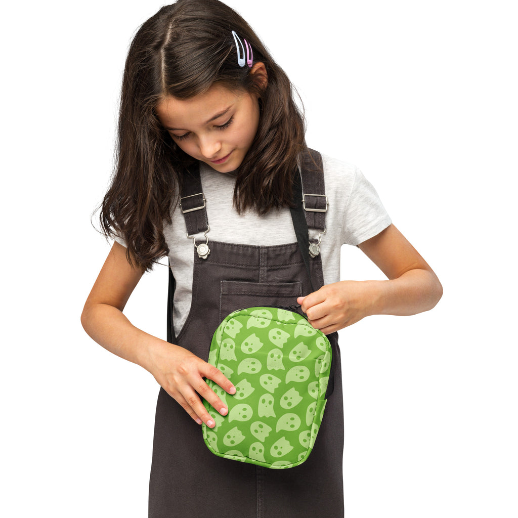 Girls Green Ghosts Halloween Crossbody Bag – Water Resistant Mini Purse With Adjustable Strap & Pockets
