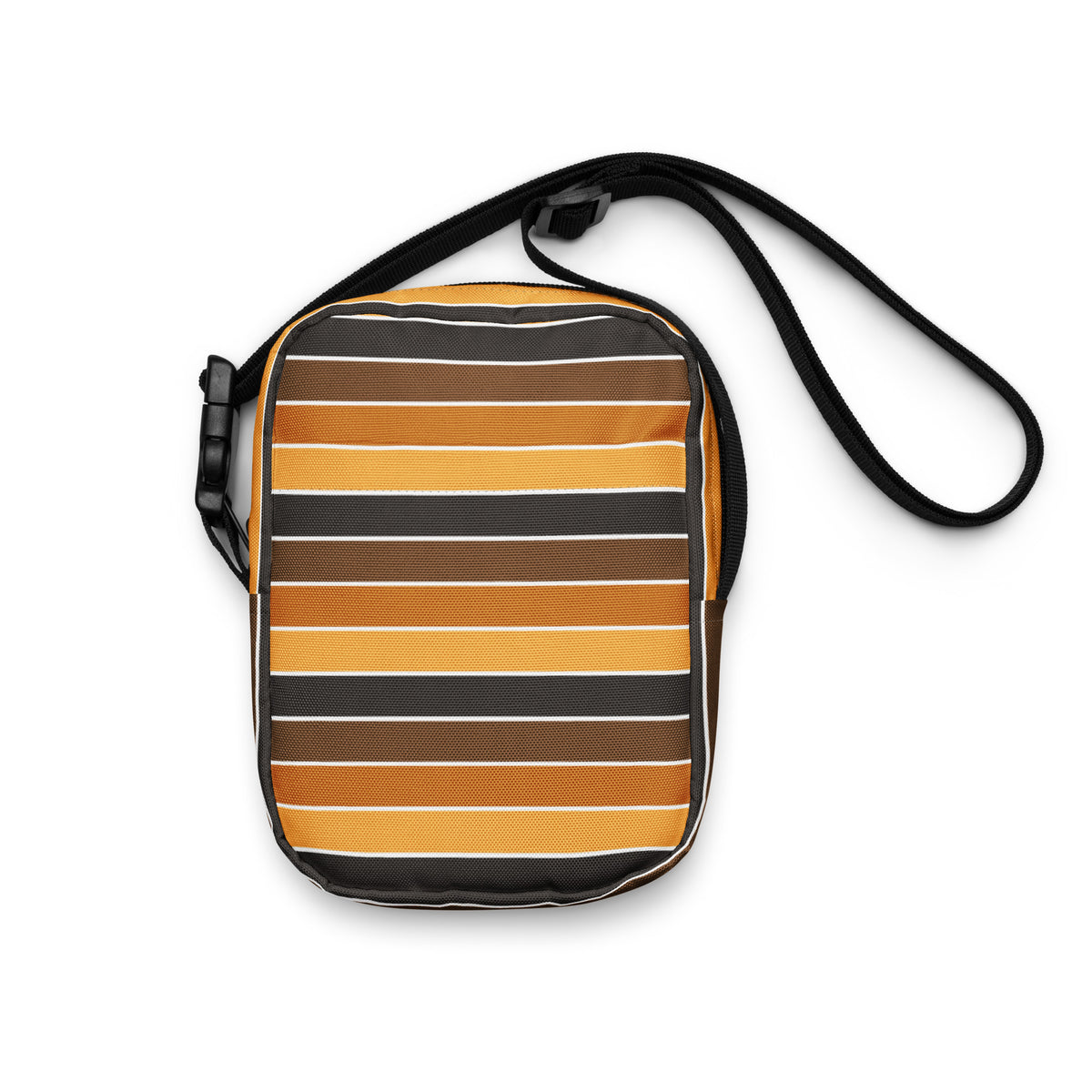 Orange & Brown Striped Crossbody Bag – Water Resistant Mini Purse With Adjustable Strap & Pockets