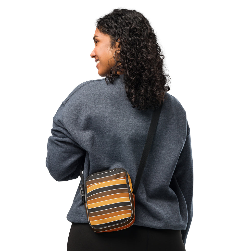 Orange & Brown Striped Crossbody Bag – Water Resistant Mini Purse With Adjustable Strap & Pockets