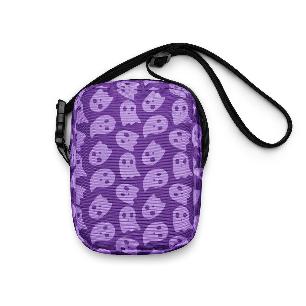Purple Ghosts Halloween Crossbody Bag – Water Resistant Mini Purse With Adjustable Strap & Pockets