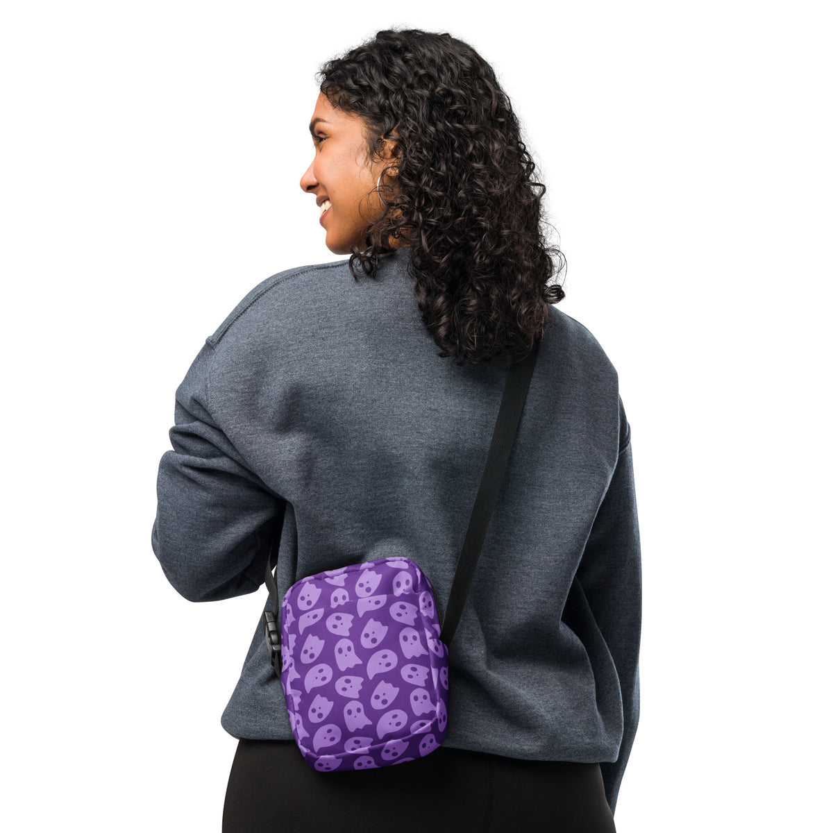 Purple Ghosts Halloween Crossbody Bag – Water Resistant Mini Purse With Adjustable Strap & Pockets