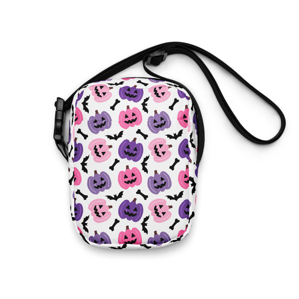 Girls Pink & Purple Pumpkin Halloween Crossbody Bag – Water Resistant Mini Purse With Adjustable Strap & Pockets