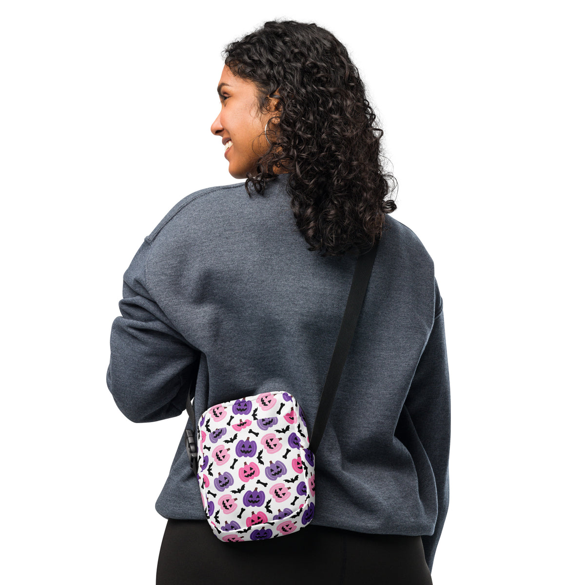 Pink & Purple Pumpkin Halloween Crossbody Bag – Water Resistant Mini Purse With Adjustable Strap & Pockets