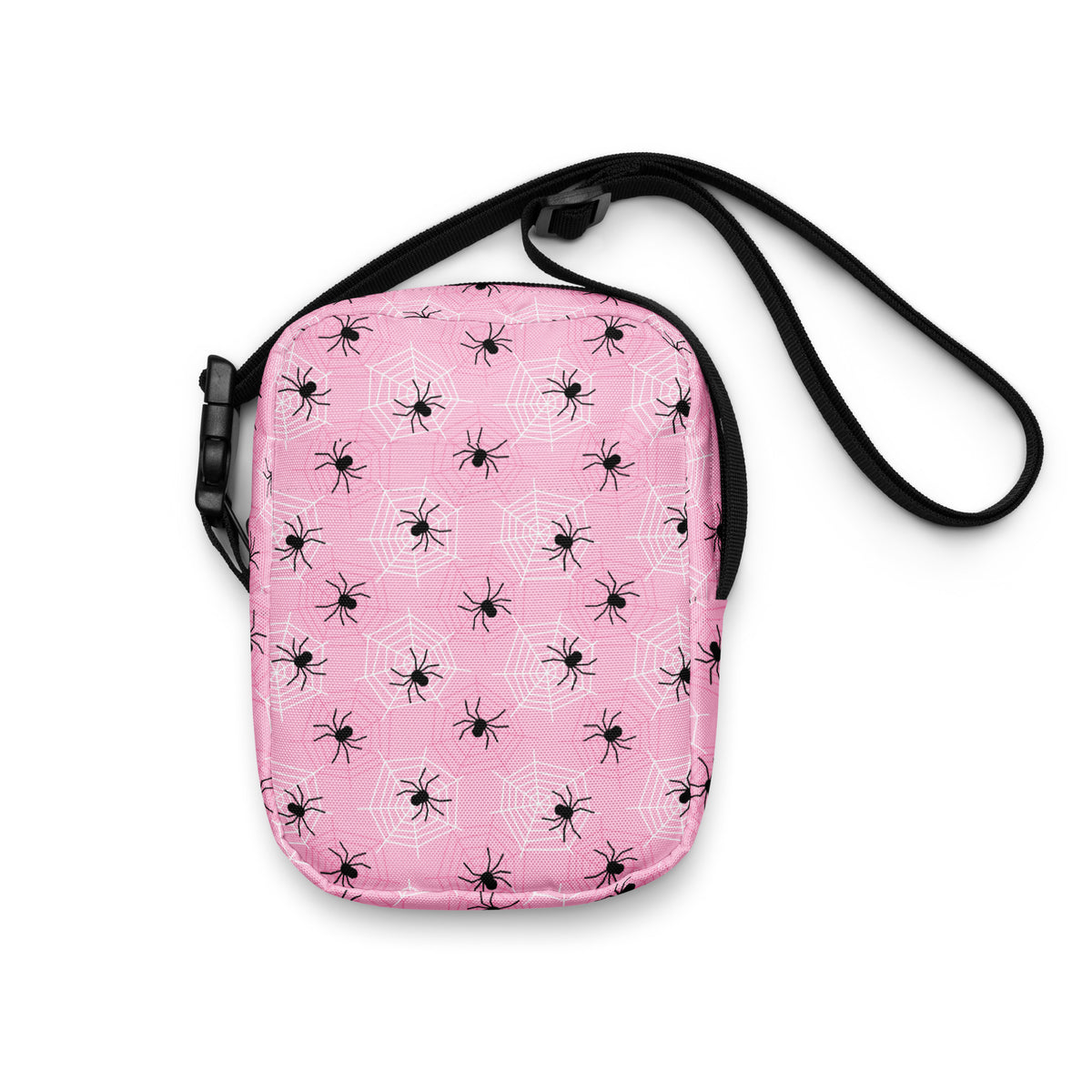 Pink Spiderweb Halloween Crossbody Bag – Water Resistant Mini Purse With Adjustable Strap & Pockets