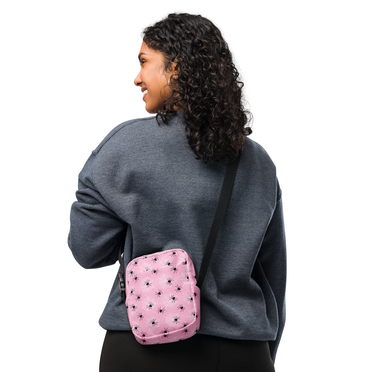 Pink Spiderweb Halloween Crossbody Bag – Water Resistant Mini Purse With Adjustable Strap & Pockets