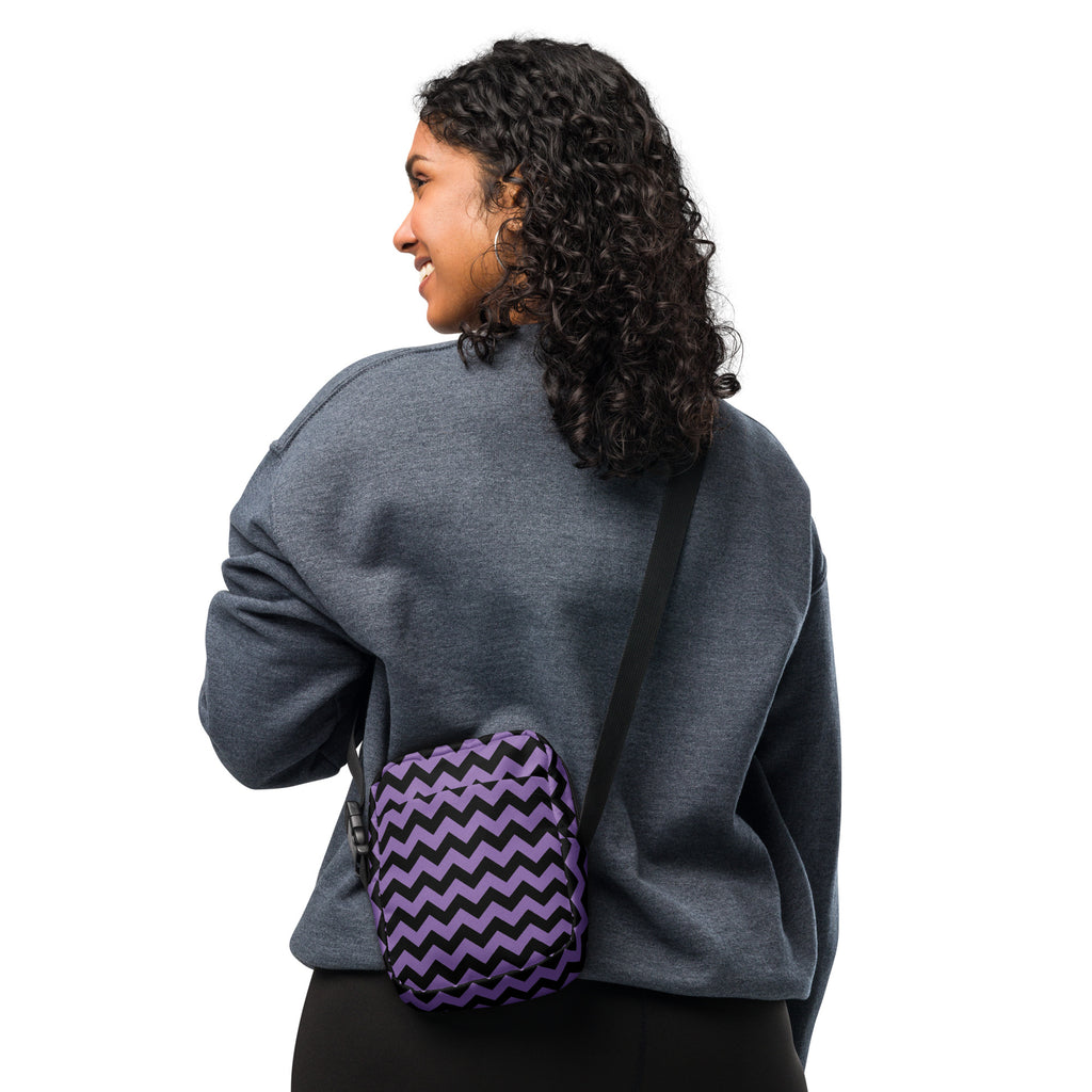 Purple Chevron Halloween Crossbody Bag – Water Resistant Mini Purse With Adjustable Strap & Pockets