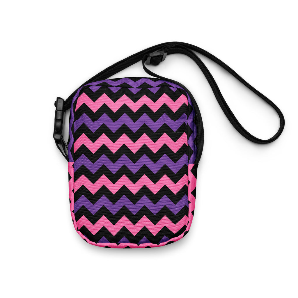 Pink & Purple Chevron Halloween Crossbody Bag – Water Resistant Mini Purse With Adjustable Strap & Pockets