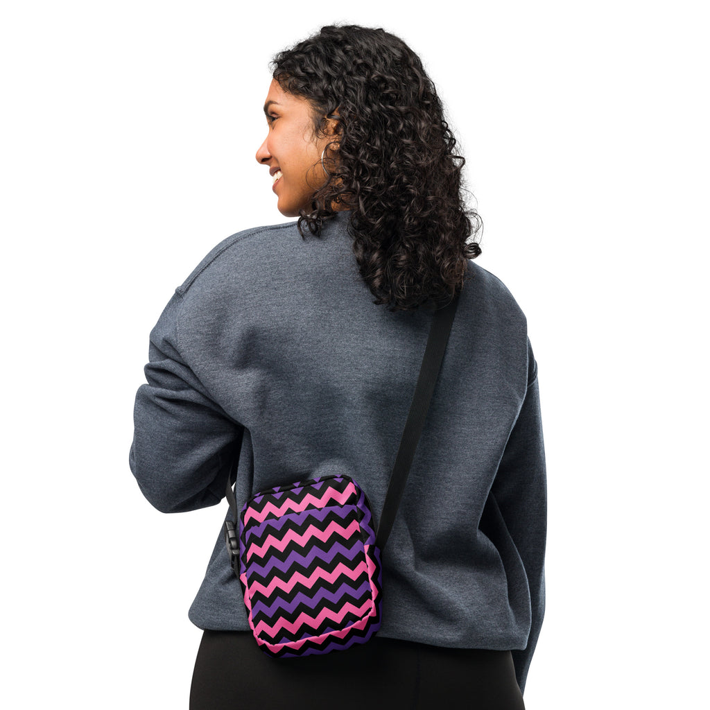 Pink & Purple Chevron Halloween Crossbody Bag – Water Resistant Mini Purse With Adjustable Strap & Pockets