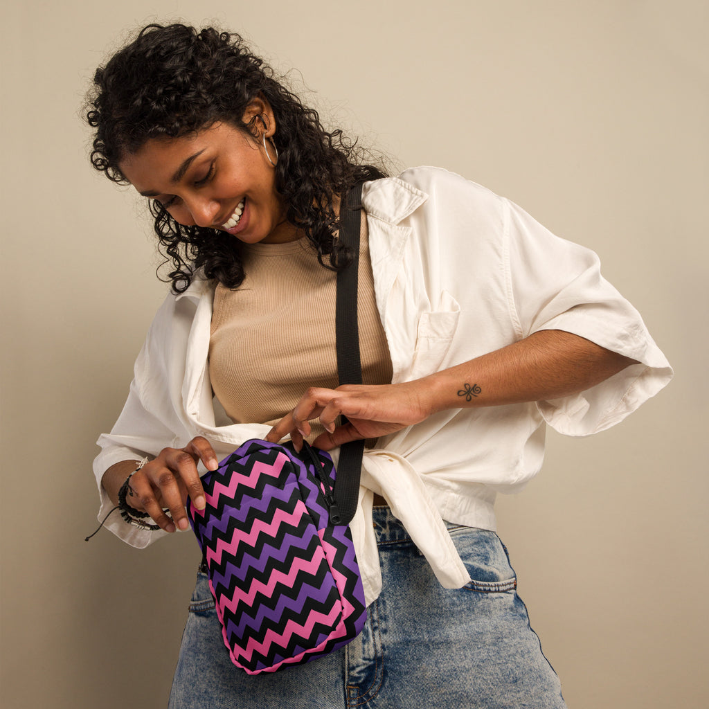 Pink & Purple Chevron Halloween Crossbody Bag – Water Resistant Mini Purse With Adjustable Strap & Pockets