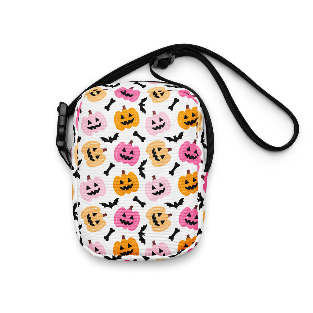 Pink & Orange Pumpkin Halloween Crossbody Bag – Water Resistant Mini Purse With Adjustable Strap & Pockets