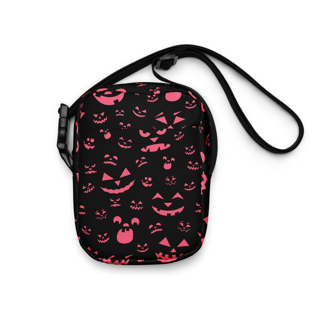Pink Black Jack O Lantern Faces Halloween Crossbody Bag – Water Resistant Mini Purse With Adjustable Strap & Pockets
