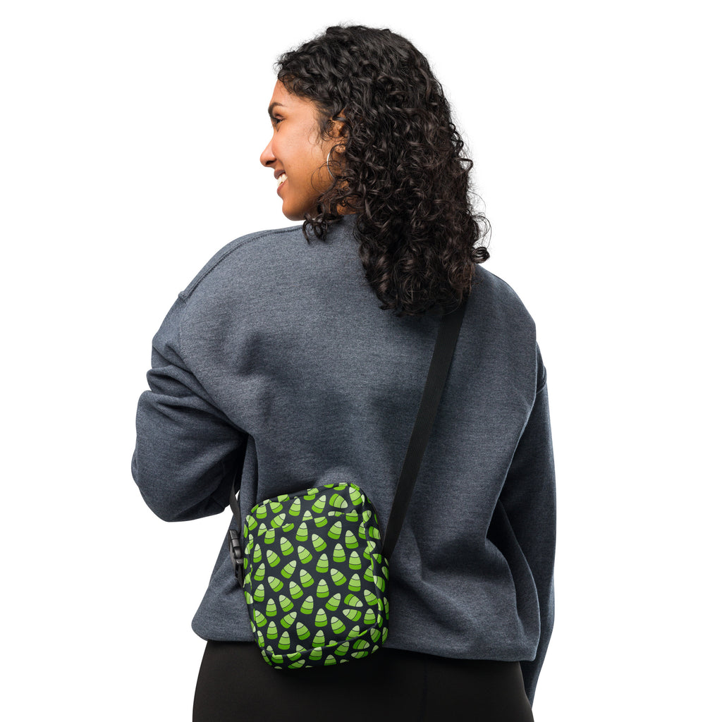 Green Candy Corn Halloween Crossbody Bag – Water Resistant Mini Purse With Adjustable Strap & Pockets