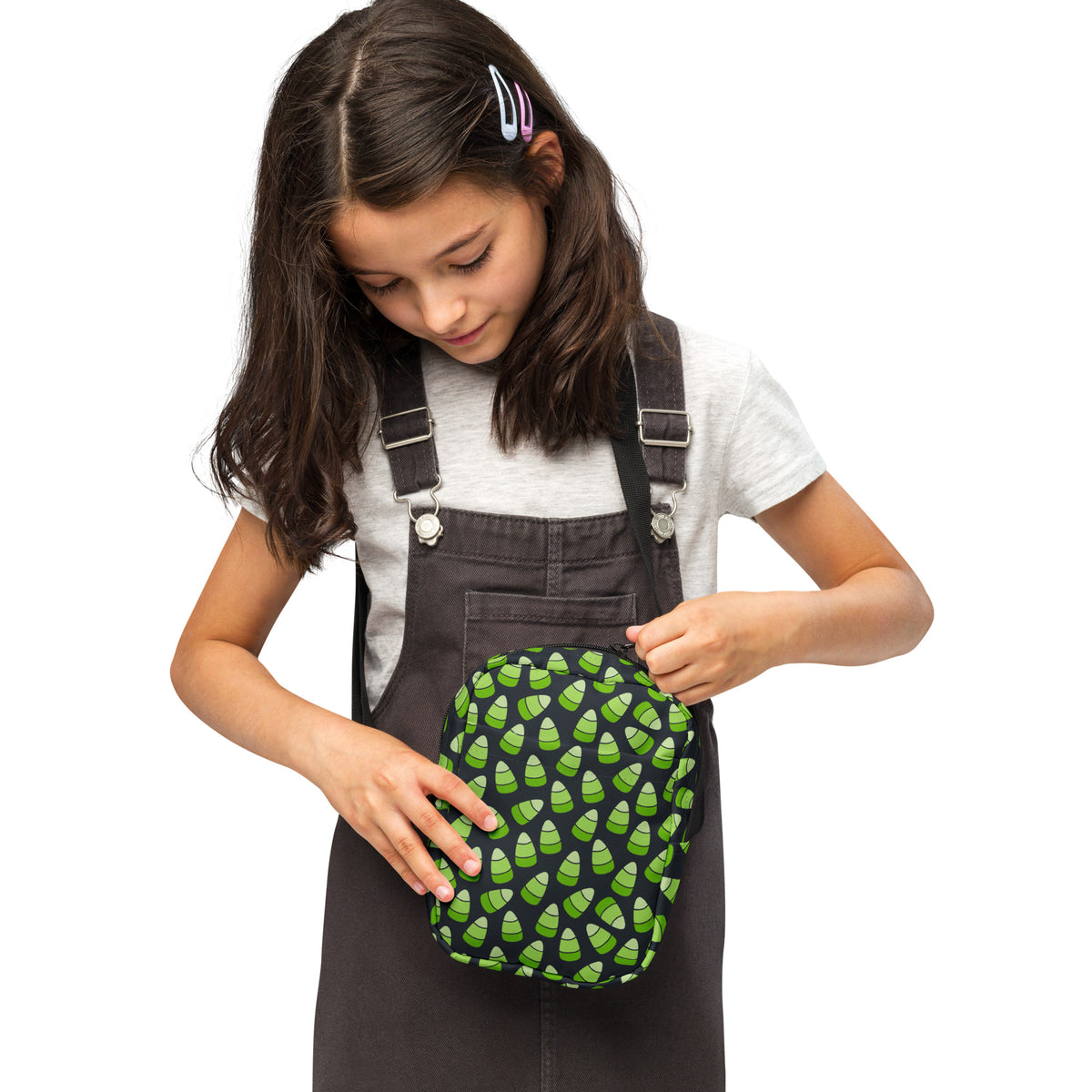 Girls Green Candy Corn Halloween Crossbody Bag – Water Resistant Mini Purse With Adjustable Strap & Pockets