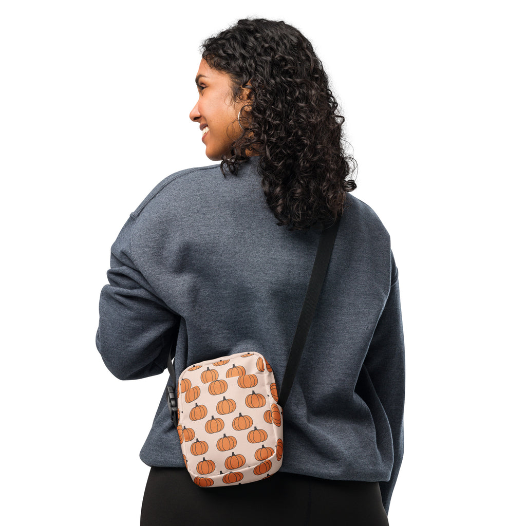 Orange Autumn Pumpkin Patch Crossbody Bag – Water Resistant Mini Purse With Adjustable Strap & Pockets