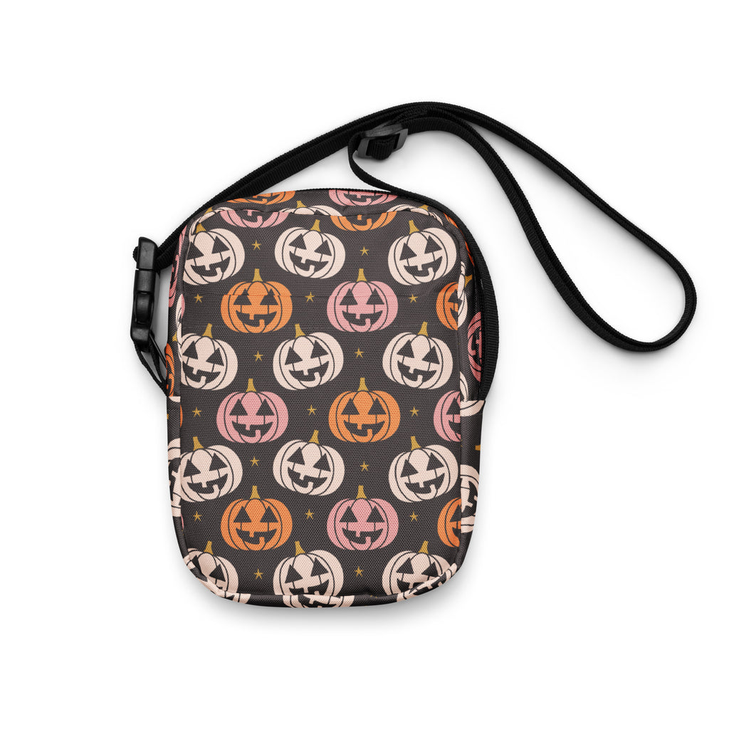 Girls Pink & Orange Jack O Lantern Crossbody Bag – Water Resistant Mini Purse With Adjustable Strap & Pockets