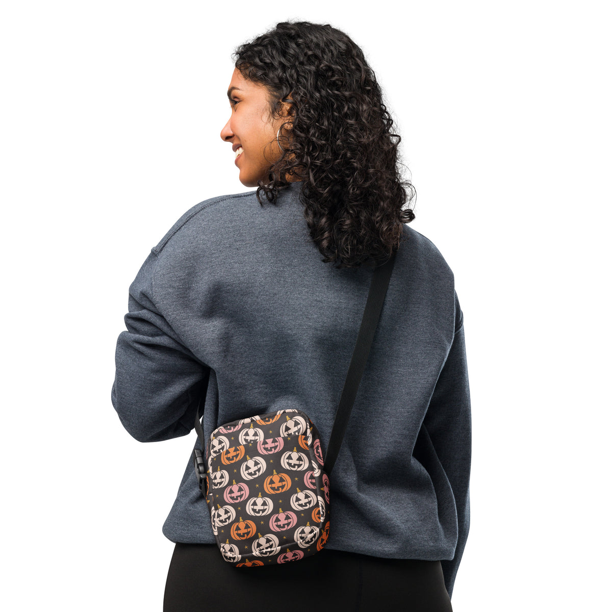 Pink & Orange Jack O Lantern Crossbody Bag – Water Resistant Mini Purse With Adjustable Strap & Pockets