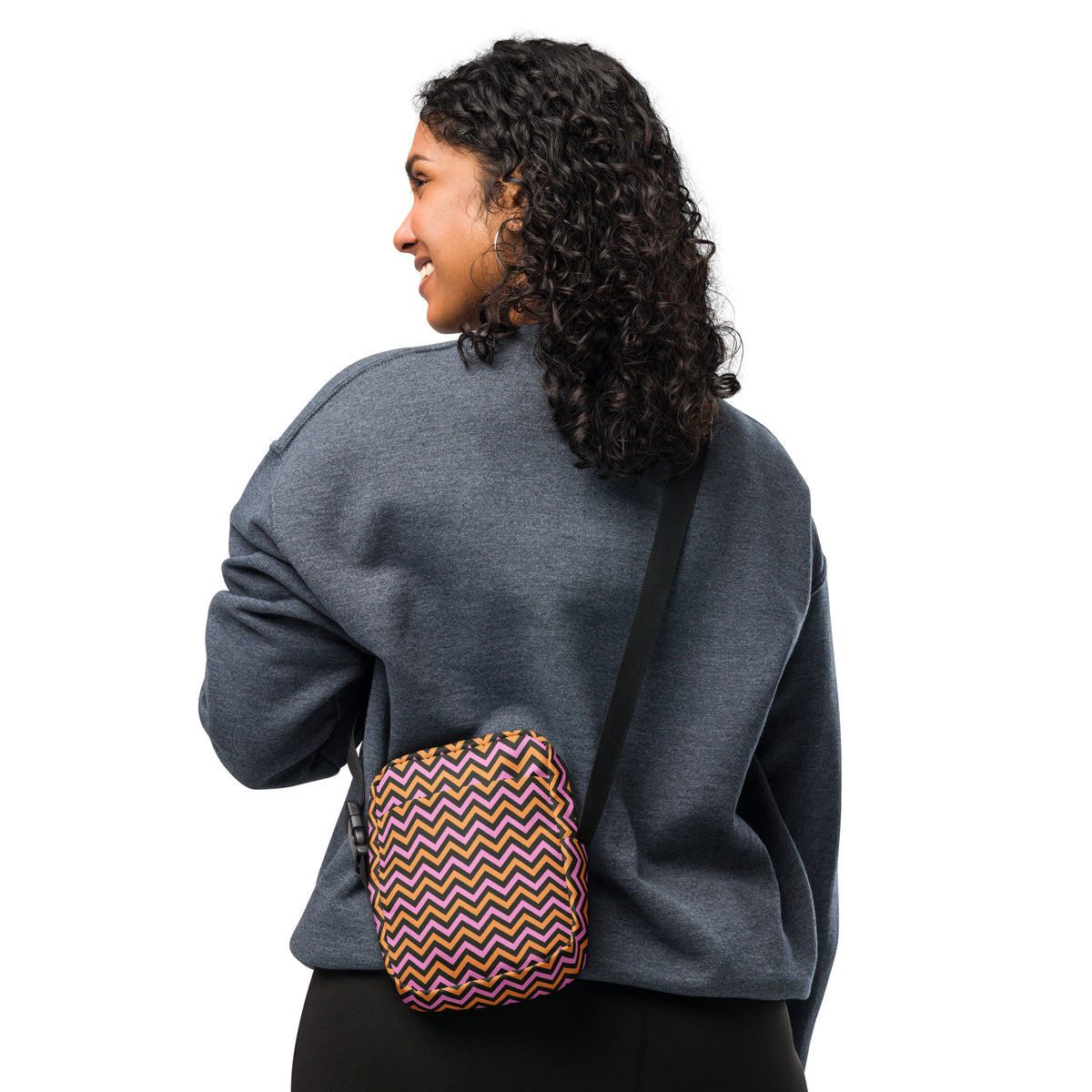 Pink & Orange Chevron Halloween Crossbody Bag – Water Resistant Mini Purse With Adjustable Strap & Pockets