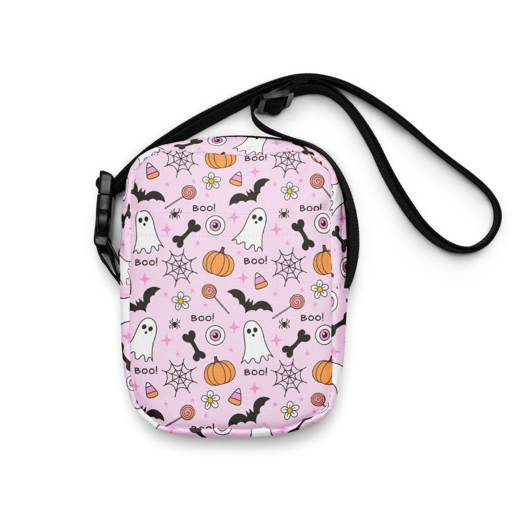 Girls Pink Spooky Halloween Crossbody Bag – Water Resistant Mini Purse With Adjustable Strap & Pockets