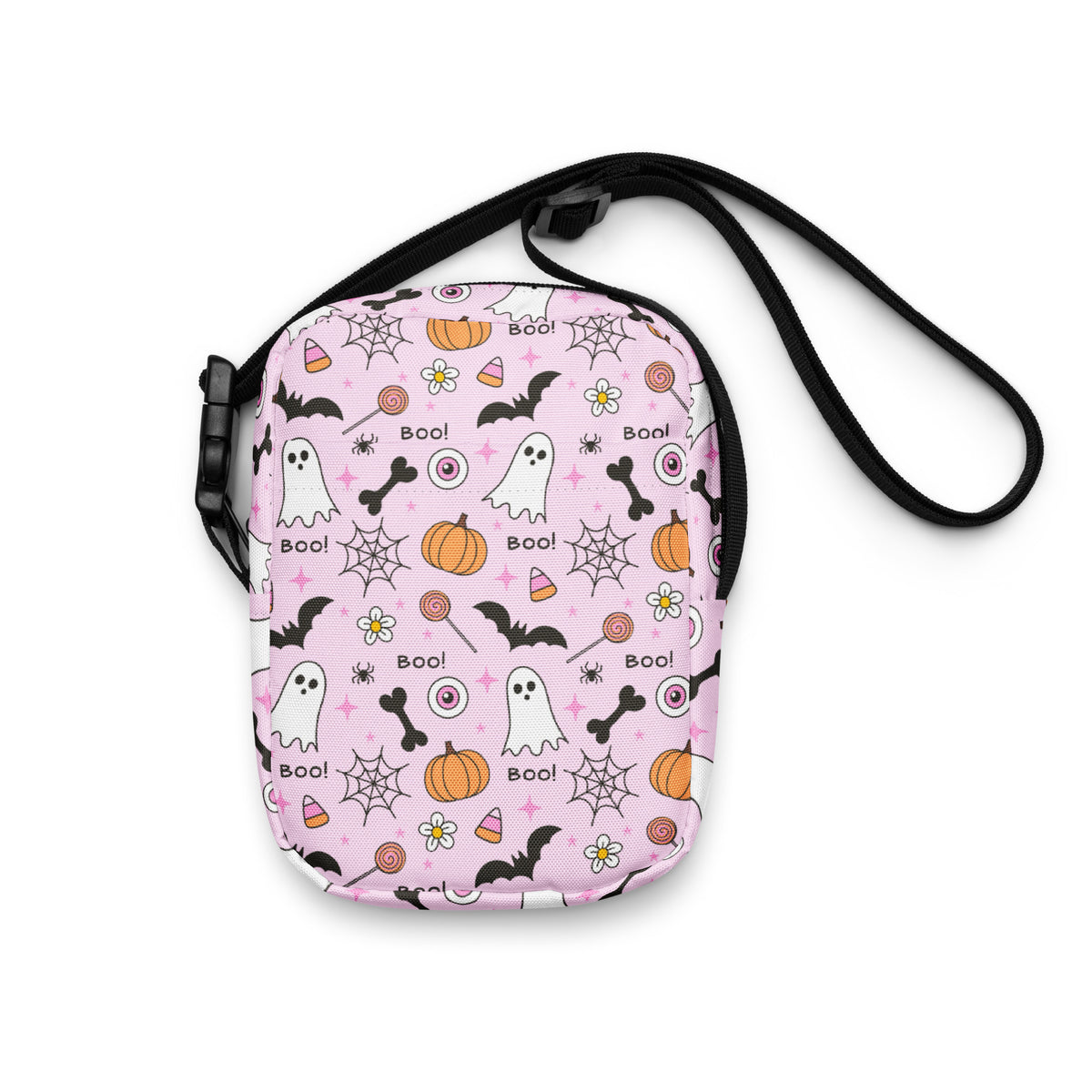 Girls Pink Spooky Halloween Crossbody Bag – Water Resistant Mini Purse With Adjustable Strap & Pockets